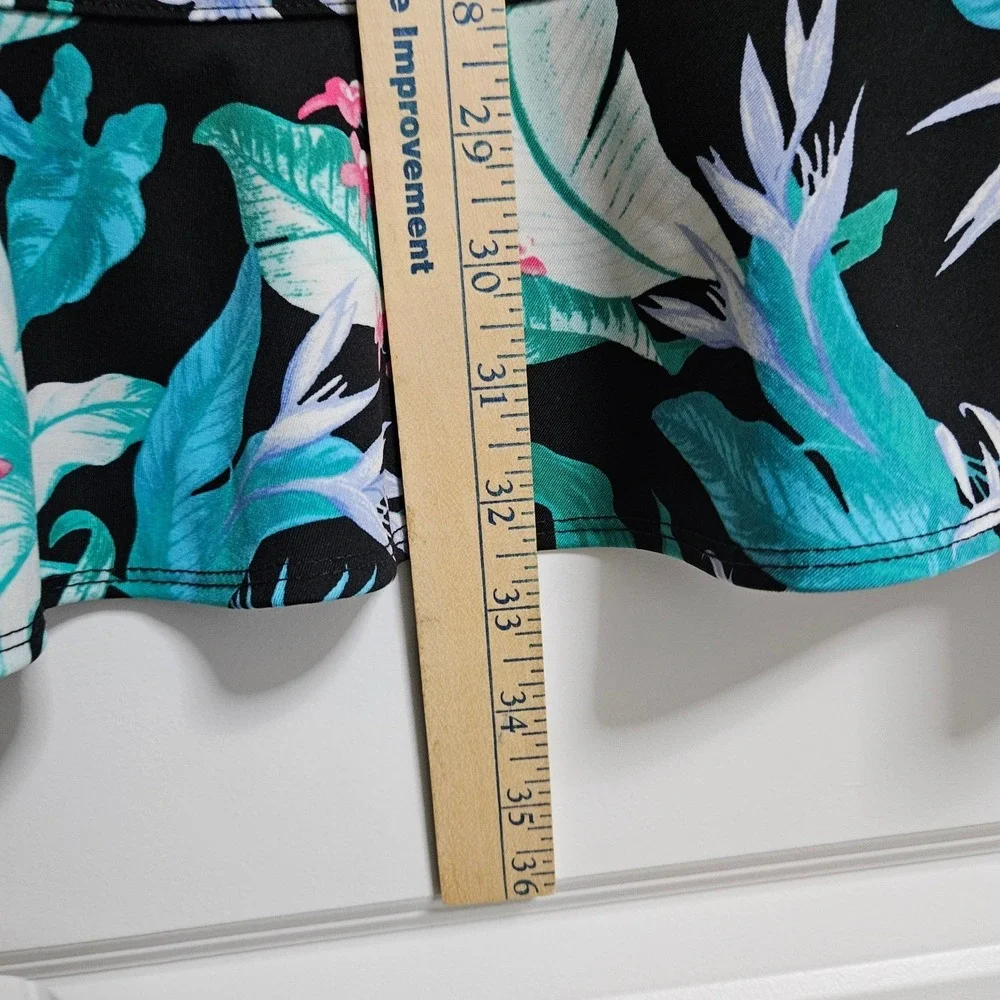 Tommy Bahama‎ Golf Dress Women XS Black Floral Tropical Quarter Zip Ruffle Hem
